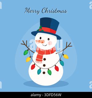 Fröhlicher Schneemann mit Weihnachtslichtern Stock Vektor