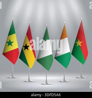 Flaggen von Nigeria, Ghana, Elfenbeinküste, Senegal und Burkina Faso Stock Vektor