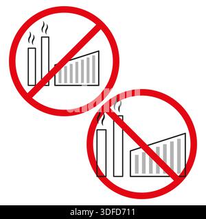 Keine industrielle Verschmutzung. Umweltschutz Vektor. Symbol für Werksverbot. Raffinierte Illustration mit weißem Hintergrund. EPS 10. Stock Vektor