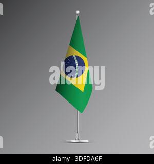 Realistische 3D-Flagge Brasiliens am Stahlmast Stock Vektor