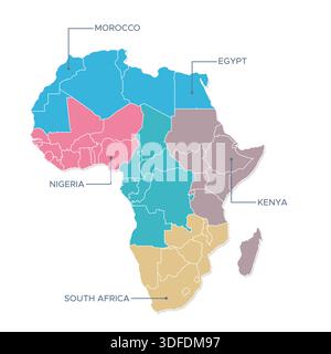 Flache Kontinentskarte von Afrika mit allen Ländern Stock Vektor