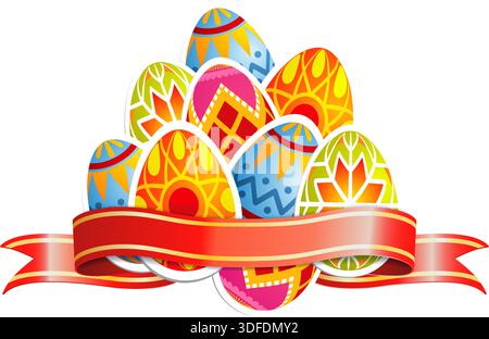 Ostern-Hintergrund mit Eiern und Band, Vektor-Vorlage Stock Vektor