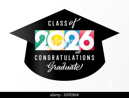 Klasse 2026 gratuliert dem Absolventen Kreativsymbol, Schulbanner, Website-Poster-Konzept. Stock Vektor