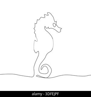 Seepferdchen mit durchgehender Linie. Einzeilige Art. Minimalistisches Unterwasserleben. Meerestier-Vektor. Stock Vektor