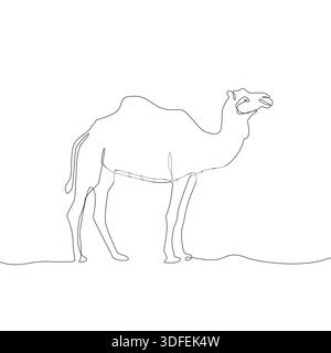 Durchgehendes Kamel. Eine Linienzeichnung. Minimalistisches Wüstentier. Moderne Vektor-Illustration. Stock Vektor