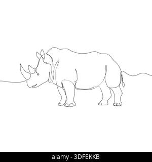 Nashorn-Wildtier. Afrikanische Nashornkontur. Durchgehende Linie Vektorgrafik. Eindrucksvolle Säugetierillustration. Stock Vektor