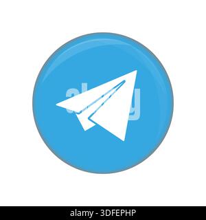 Symbol für Papierebene. Soziales Netzwerk. Blaue kreisförmige Taste. Symbol für Nachricht senden. Weiße Origami-Form. Stock Vektor