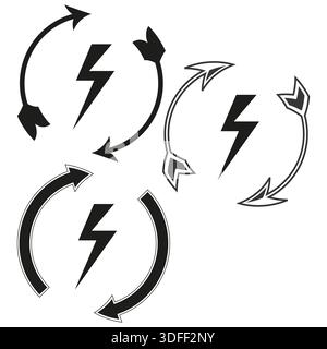 Blinkendes Pfeilsymbol. Blitzzyklus. Energieleistung Vektor. Recycling-Schild für Donner. EPS 10. Stock Vektor