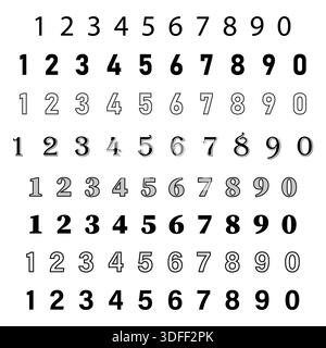Ziffernsatz. Schriftsammlung für Typografie. Mathematische Anzahl Vektor. Textzeichenformat. EPS 10. Stock Vektor