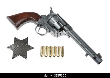 Alte Revolver auf einem isolierten studio Hintergrund Stockfoto
