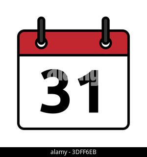 Symbol für einen flachen Kalendertag mit der Zahl 31. Minimales Vektordatumssymbol für Planer-, Mahnungs-, Terminplanungs- und Terminkonzepte. Stock Vektor