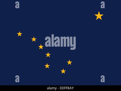 Alaska offizielle Staatsflagge. Teil der Vereinigten Staaten von Amerika. Sauberes Design für Druck-, Web- oder Bildungszwecke. Vektorabbildung. Stock Vektor
