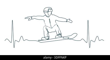 One Line Snowboarder Zwischen Herzschlägen. Illustration Für Den Wintersport. Stock Vektor