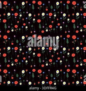 Nahtloses Blumenmuster mit bunten Wildblumen Stock Vektor