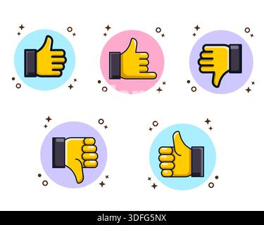 Cartoon Handgesten für Like, Dislike und Kommunikation Vektor Illustration Flat Design Stock Vektor