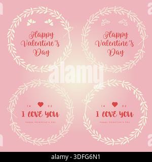 Valentinstag-Grußpaket mit Kränzchenrand. Vektorabbildung Stock Vektor
