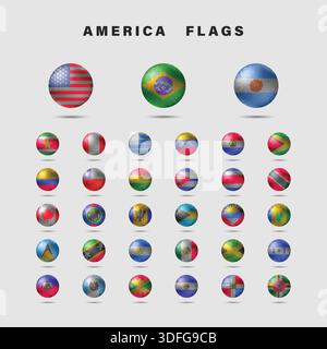 Satz von Amerika-Flaggen mit kugelförmiger Form Stock Vektor