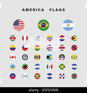 Satz von Amerika-Flaggen mit abgerundeter Form Stock Vektor