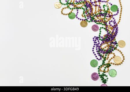 Mardi Gras Festivalperlen und Dublonen Grenzen Stockfoto