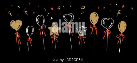Hand gezeichnet Doodle skurrile Ballon Hintergrund für Geburtstagsfeier, Valentinstag, Weihnachten, Neujahr Bachelorette Party Design. Stern, Herz Stock Vektor