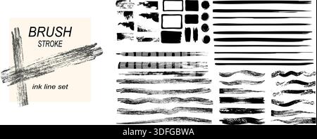 Vektor-Pack Farbstreifen, Kreise, Rahmen und Textur Highlights.Japanische rote Tinte Pinselstrich. Stock Vektor