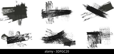 Vektor-Pack Farbstreifen, Kreise, Rahmen und Textur Highlights.Japanische rote Tinte Pinselstrich. Stock Vektor