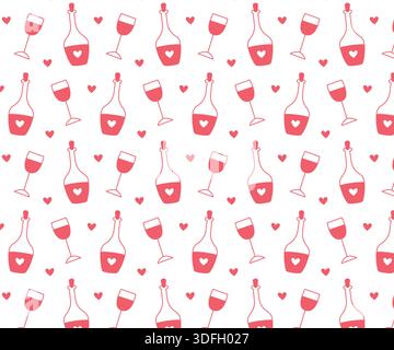 Kritzelmuster von Flaschen und Weingläsern. Isolierter Hintergrund. Vektorsymbole. Stock Vektor