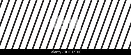 Wiederholte dünne schwarze schräge Linien auf weißem Hintergrund. Geneigte, parallele, gerade Streifen. Geneigtes Streifenmuster. Abstraktes minimalistisches Design. Vektor Stock Vektor