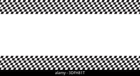 Obere und untere Ränder mit geneigter Rennfahne oder Schachbrettmuster. Autosport-Spielhintergrund mit leerem Platz in der Mitte. Schräg schwarz-weiß Stock Vektor