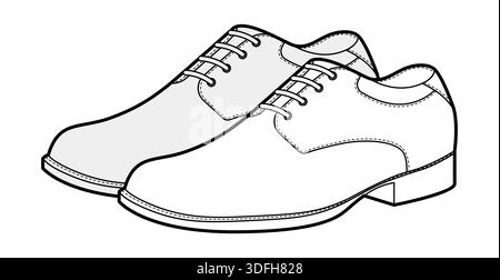 Kleid Derby Herren formelle Schuhe Skizzenpaar. Klassischer Anzug zum Schnüren Schuhe oxford Derby Hybrid-Style. Technische Mode Illustration CAD Modell Skizze Vektor Frauen Unisex isoliert. Stock Vektor