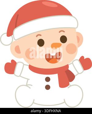 Niedliches Baby im Schneemannskostüm – Weihnachts-Cartoon-Vektor-Illustration Stock Vektor