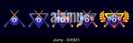 Billardspiel-Rangliste, Hinweise und Bälle Medaillen Stock Vektor