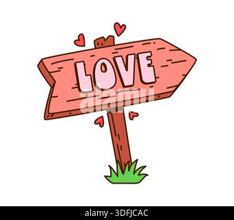 Cartoon grooviges Valentinstag-Liebeszeichen mit Herzen Stock Vektor