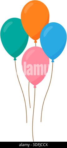 Bunte Ballons. Helle Ballons mit Streicher für Party-, Geburtstags- und festliche Designs Stock Vektor