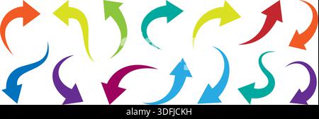Bunte gebogene Pfeile. Dynamische Vektorrichtungspfeile für Diagramme, Navigation und Infografik Stock Vektor