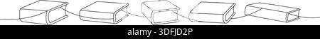 Fünf Bücher hintereinander, die durch eine Zeile verbunden sind. Einfacher, kontinuierlicher Zeichnungsstil zum Lesen von Konzepten Stock Vektor