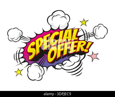 Sonderangebot Comic-Aufkleber mit Sprechblase Stock Vektor