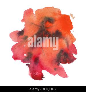 Organische rote Lackschmierung. Lava, Feuer, Herbsttöne, Sommertrübe. Einzelobjekt isolierte Illustration, handgezeichnet in Aquarell. Ideal für Branding Stockfoto
