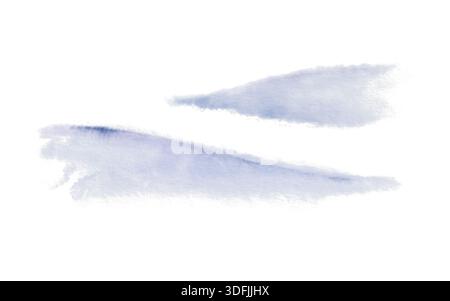 Blaue Aquarell strukturierte Flecken mit organischen Wirbeln imitieren schneebedeckte Hügel oder Skigebiete. Abstrakte Winterlandschaft, gemalt in weichen fließenden Waschungen, für Stockfoto