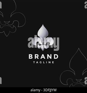 Gesicht des Löwen im Fleur de Lis Logo-Design. Elegantes Fleur de Lis Löwenkopf-Logo. Stock Vektor