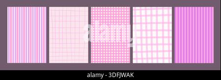 Retro-Hintergründe mit handgezeichneten Streifen, Karos und Gingham. Niedliche Pastelltexturen für Coquette-Schreibwaren, Scrapbooking, Textilien Stock Vektor