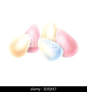 Ästhetische Komposition gemalter Ostereier in Pastellfarben. Traditionelles Feiertagssymbol. Für Grußkarten, Einladungen und Frühlingsdekor Stockfoto