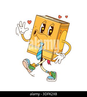Cartoon Retro groovige gelbe Buchfigur Stock Vektor