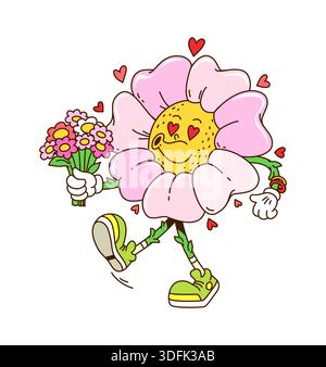 Cartoon valentine groovige Gänseblümchenfigur Stock Vektor