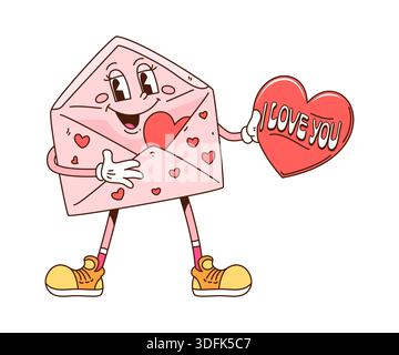 Cartoon Retro-groovige Valentinskuverfigur Stock Vektor