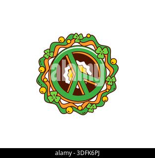 Cartoon-grooviges Friedenssymbol für den Tag des Heiligen Patricks Stock Vektor