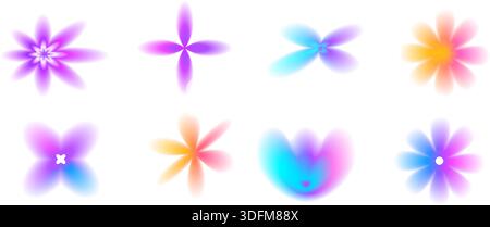 Symbol für y2k-Verlaufsdiagramm Blumen. Farbabstufungen. Schlichte Elemente mit Blumenmuster. Weiche, weiche Retro-Figuren. Unscharfer Farbverlauf violett, blau strukturierter Vektor Stock Vektor