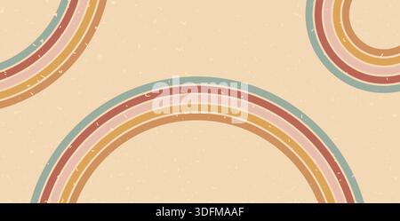 Vintage Regenbogenhintergrund mit abgerundetem Pfad. Horizontales Banner mit farbenfrohen, ovalen Streifen und abstraktem Muster. Vektor rückwirkend gekrümmtes Unterstreichungsgeometrien Stock Vektor
