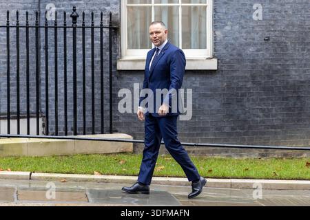 London, Großbritannien. Januar 2026. Polens Präsident Karol Nawrocki kommt in der Londoner Downing Street an. Quelle: SOPA Images Limited/Alamy Live News Stockfoto