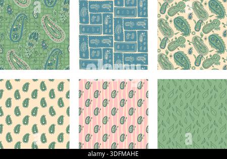 Nahtlose Muster mit Blumenpaisley-Muster mit traditionellen indischen Ornamenten und dekorativen trendigen Motiven. Abstrakte Vektor-Designs ideal für Boho-Textil, Stock Vektor